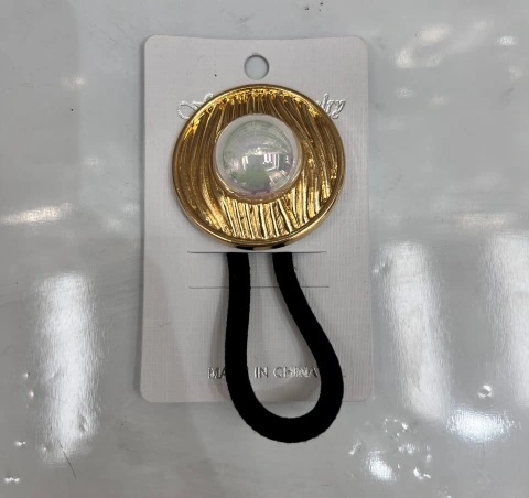 Резинка для волос с декором "AKS - DesignPRO", круг, цвет золото, 4*4см