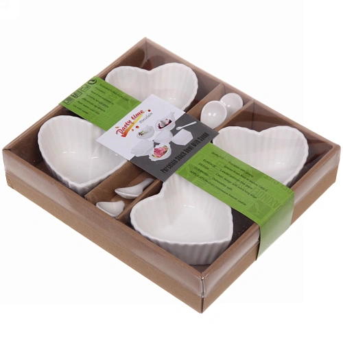 Набор соусников White magic 4шт с ложками Сердечки_6