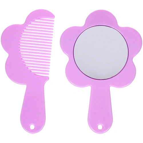 Расческа с зеркалом в наборе детские МИМИШКИ, котик, цвет розово-фиолетовый, 11см _4