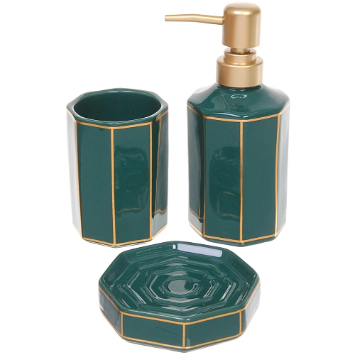 Набор для ванной из 3-х предметов керамический Грани изумрудный_3