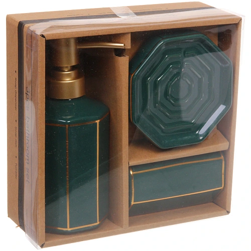 Набор для ванной из 3-х предметов керамический Грани изумрудный_4