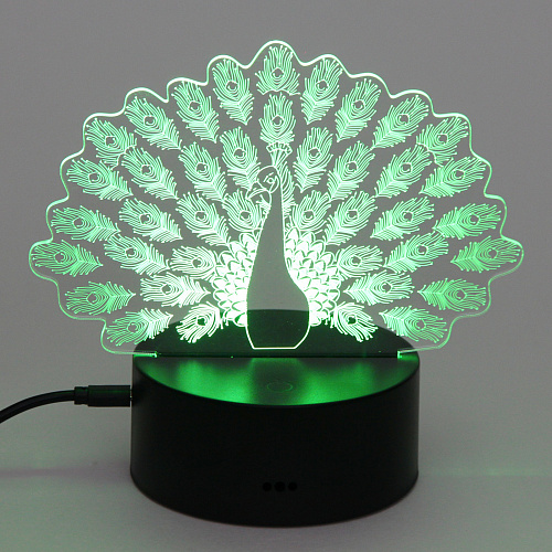 Светильник ночник 3D-Павлин на пластиковой подставке, с включателем USB_8