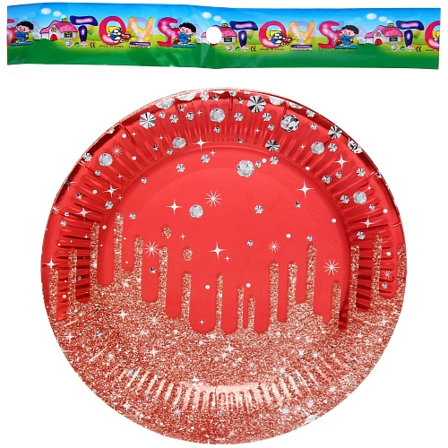 Тарелка бумажная 18 см в наборе 10 шт Галактика, Красный_3