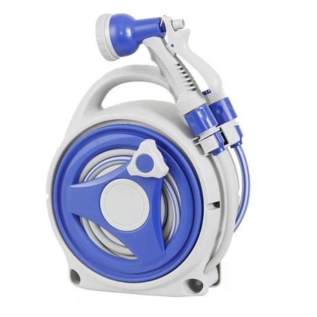 Катушка со шлангом и адаптерами, 15м серо-синяя HY4017