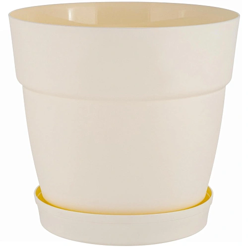 Горшок для цветов пластиковый 1,1л d-13см "Villa de Fiori" с фиксируемым поддоном, белоснежный жасмин