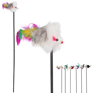 Игрушка - дразнилка на палочке "ЦапЦап", мышка, цвет микс, 48см ( пакет с подвесом)