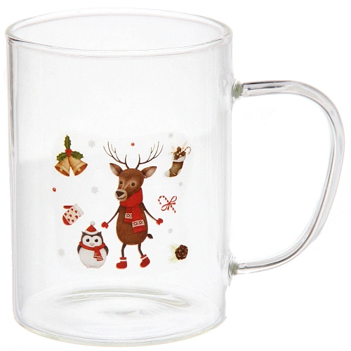 Кружка стеклянная 450мл Новогоднее веселье, микс рисунков_3