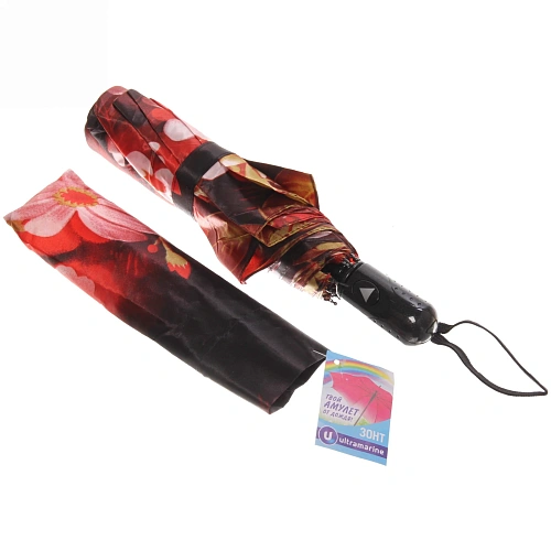 Зонт женский полуавтомат Ультрамарин - Венера, микс 6 цветов, 8 спиц, d-100см, длина в слож виде 28см, голубые цветы_11