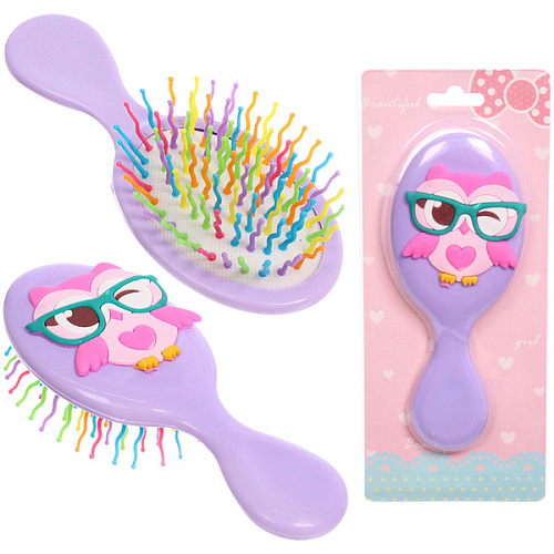 Расческа массажная детская "МИЛА", сова, цвет фиолетовый, 14*5,5см (блистер)