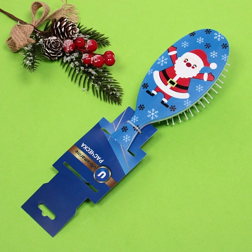 Расчёска массажная Mon Possier - Весёлый Дед Мороз, цвет синий, 7,522,5см_7