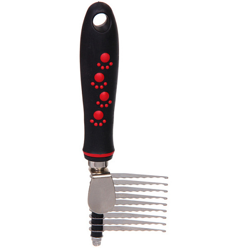 Расческа для удаления колтунов ПРОФФ - МОЙ БРО, прорезиненная ручка, цвет красныйчерный, 620см _5