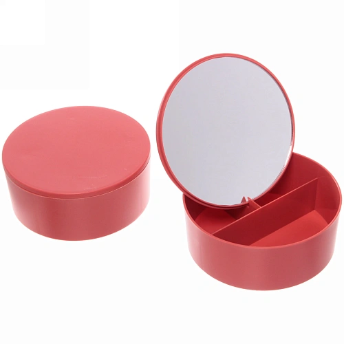 Зеркало настольное с органайзером для косметики "Beauty", цвет красный, 16,5*17см