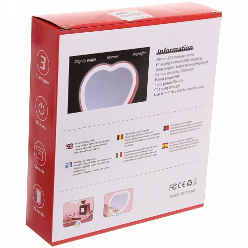 Зеркало настольное с подсветкой на подставке Mary Touch - Heart, цвет голубой, USB, 2029см_13