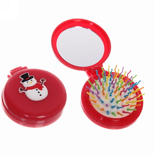 Расчёска массажная складная с зеркалом Веселый Снеговичок, цвет микс, d-6см_19