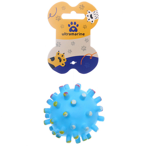 Игрушка - мячик для собак средних и мелких пород ЗУБОЧИСТКА, цвет голубой, с пищалкой, d-6,5см (лейбл)_4
