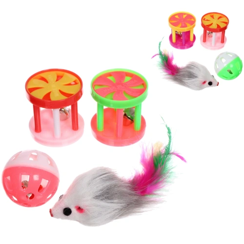 Игрушки в наборе 4шт для кошек "МУРОЧКИН", цвет микс, с бубенчиками и мышка