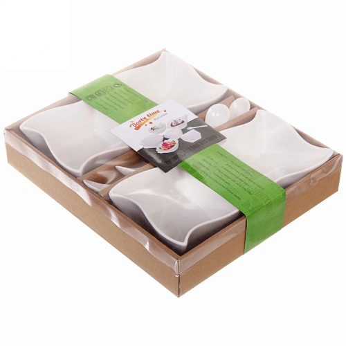 Набор соусников White magic 4шт с ложками Волна_5