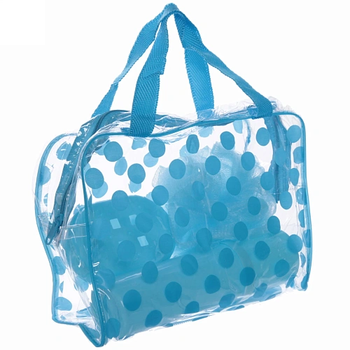 Набор банный дорожный 4шт Traveler - Горошек, микс 3 цв, (мочалка, футляр 2шт, расческа), 24,5174см_5