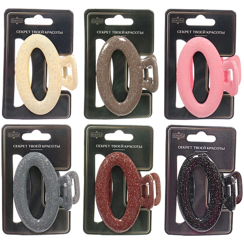 Заколка - краб для волос AKS - MANTANA, микс 6 цветов, овал, 74см _12