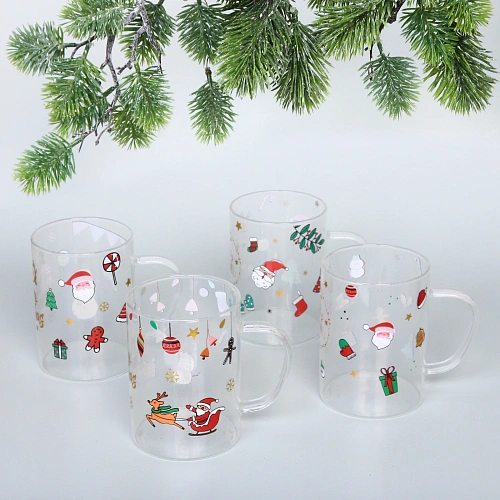 Кружка стеклянная 450мл "Тепло праздника", микс рисунков