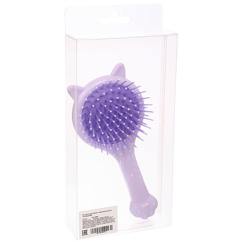 Расчёска массажная с зеркалом детская КАТИКОТИК, цвет лавандовый, 16см (коробка PVS)_6