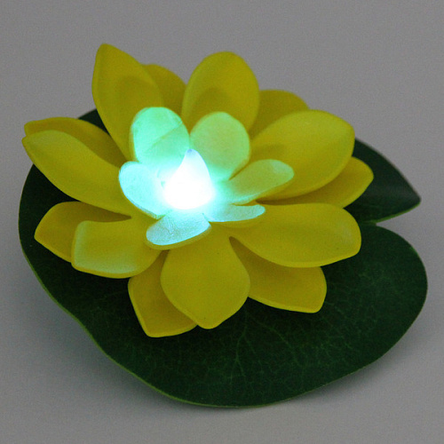 Растение водоплавающее Кувшинка d-10см с подсветкой от контакта с водой, желтый_7
