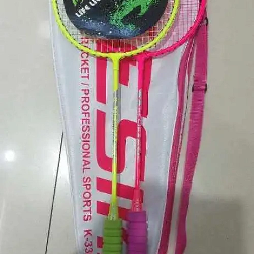 Бадминтон в наборе K-3308, 3 предмета: 2 металлические ракетки 65 см, чехол (цвет: жёлтый,розовый)