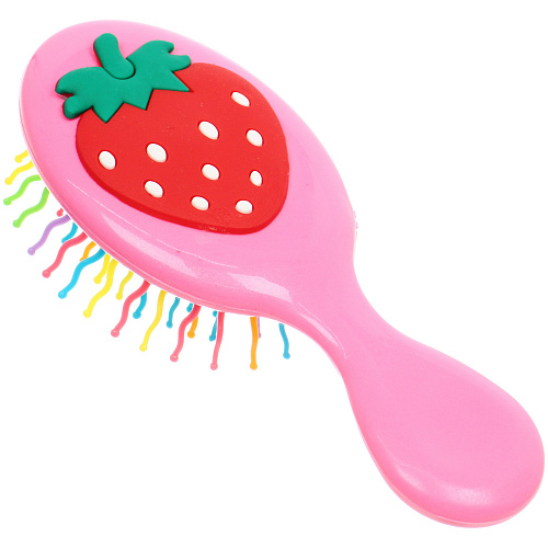 Расческа массажная детская и 2 резинки МИЛА, клубника, цвет розовый, 145,5см (пакет с подвесом)_3