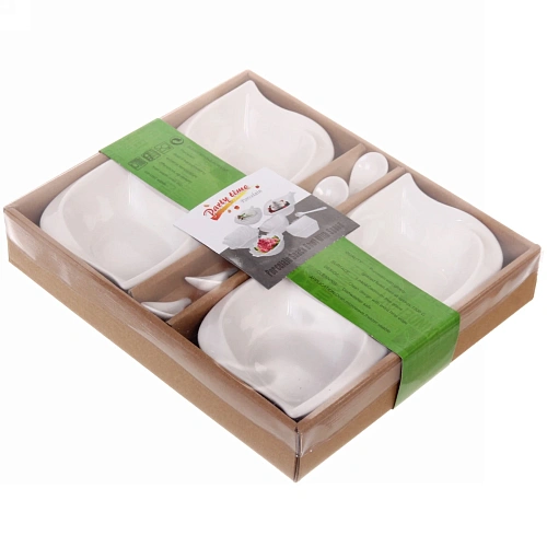 Набор соусников White magic 4шт с ложками Листок_5