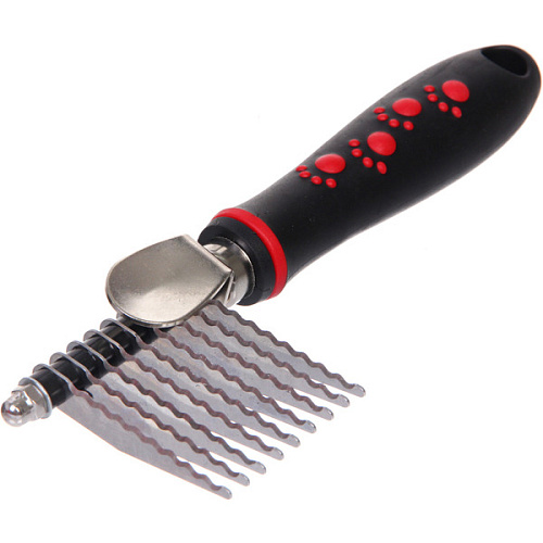 Расческа для удаления колтунов ПРОФФ - МОЙ БРО, прорезиненная ручка, цвет красныйчерный, 620см _4