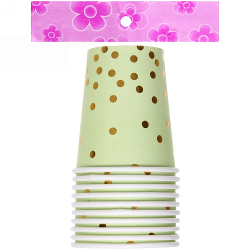 Стакан бумажный 0,2л в наборе 10 шт Конфетти салатовый_3