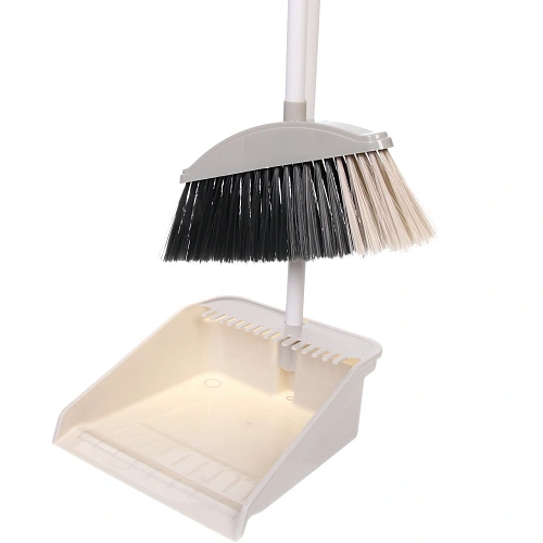 Набор для уборки, щетка для пола с совком Clean светло-бежевая_2