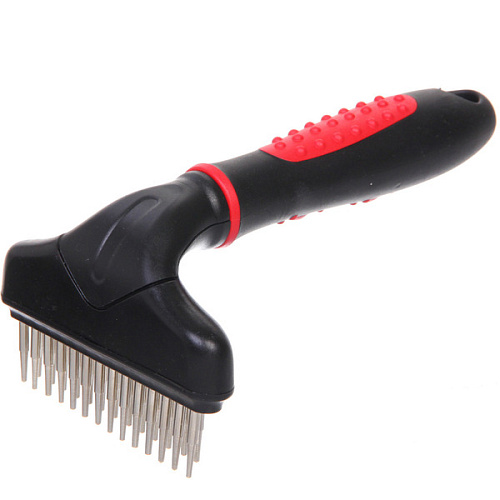 Расческа для удаления колтунов ПРОФФ - МОЙ БРО, прорезиненная ручка, цвет красныйчерный, 915см_4