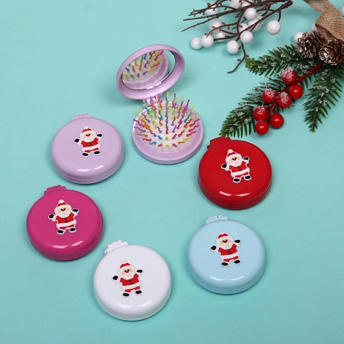 Расчёска массажная складная с зеркалом Новогодний Леденец, цвет микс, d-6см_5