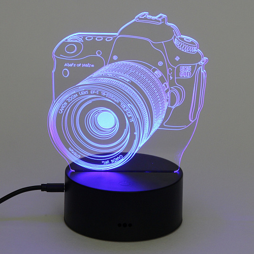 Светильник ночник 3D-Фотоаппарат на пластиковой подставке, с включателем USB_7