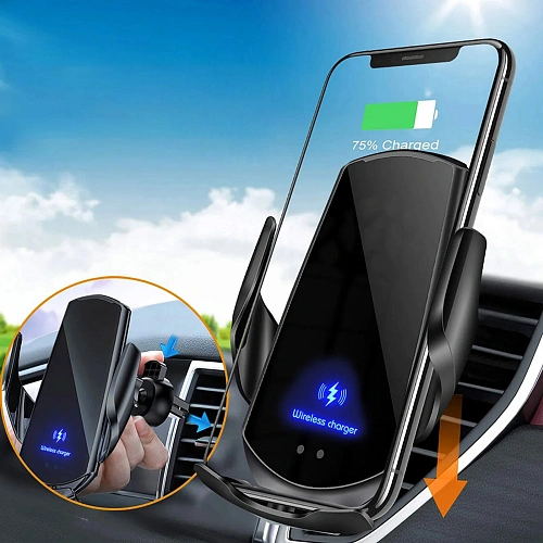 Держатель автомобильный для смартфонов с беспроводной зарядкой Q3, черный  (ак-р 300 mAh)_8