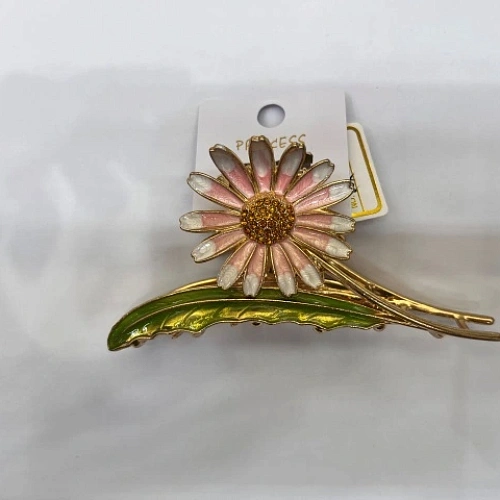Заколка-краб для волос "PORTOFINO", ромашка, цвет золото и хром, 11*5см