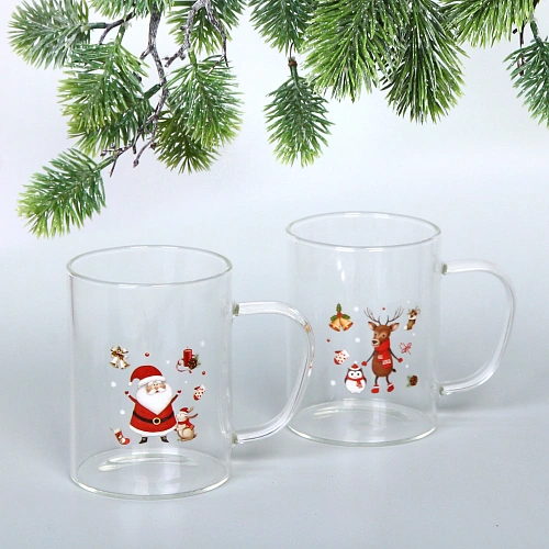 Кружка стеклянная 450мл "Новогоднее веселье", микс рисунков
