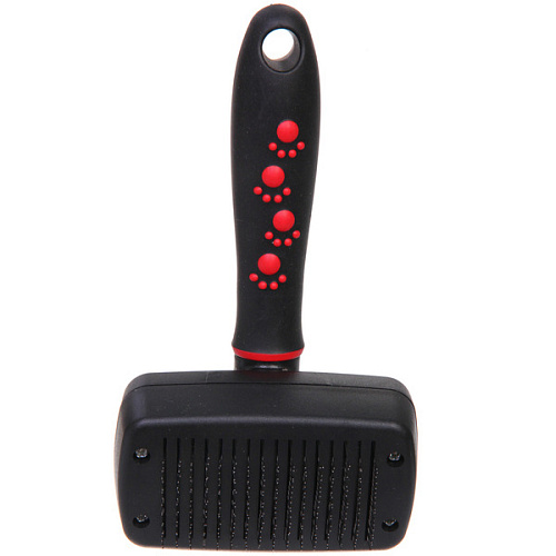 Расческа - пуходерка с кнопкой самоочистки ПРОФФ - МОЙ БРО, прорезиненная ручка, цвет серыйчерный, 1017,5см _8