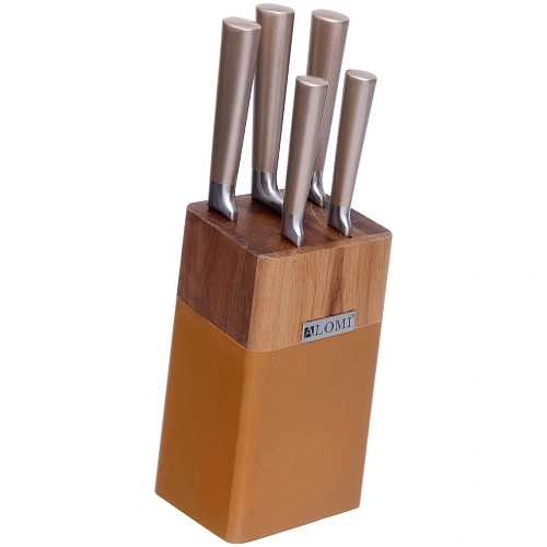 Набор ножей SHEF 6предметов (5ножей+подставка), золотая ручка_3