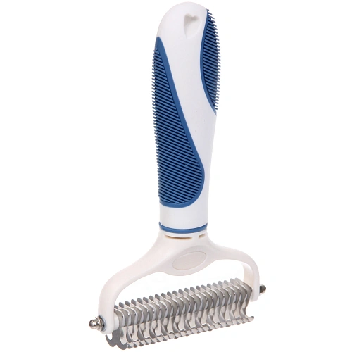 Расческа для удаления колтунов ЛАПУСИКИ, коллекция БРО, прорезиненная ручка, цвет белыйголубой, 11219см (блистер)_5