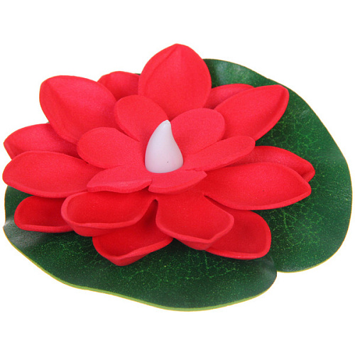 Растение водоплавающее Кувшинка d-10 см от контакта с водой, красный с подсветкой (RGB)_4