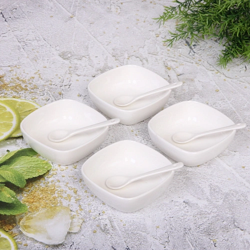 Набор соусников White magic 4шт с ложками Квадрат мягкий_4