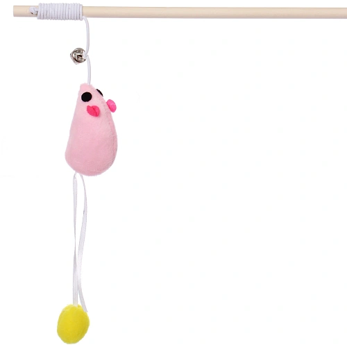 Игрушка - дразнилка на палочке ЦапЦап, мышка с колокольчиком, цвет розовый, 40см ( пакет с подвесом)_5