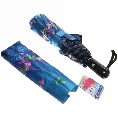 Зонт женский полуавтомат Ультрамарин - Венера, микс 6 цветов, 8 спиц, d-100см, длина в слож виде 28см, голубые цветы_25