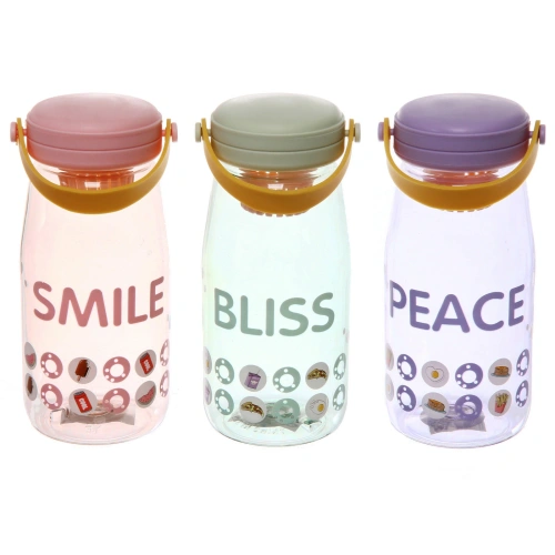 Бутылка питьевая пластиковая 700мл "Улыбка", микс цветов