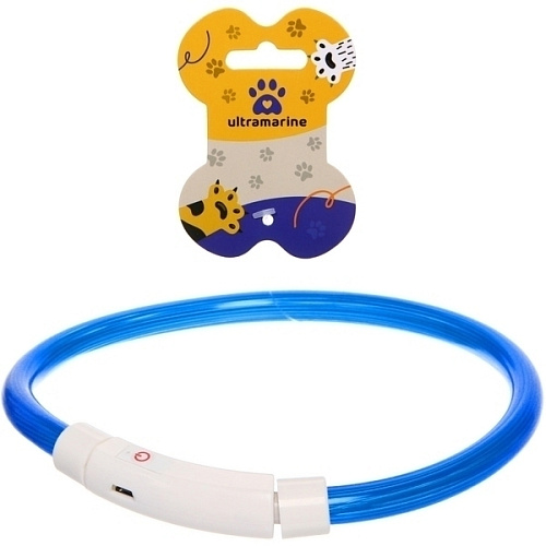 Ошейник неоновый для собак средних пород Защита Бро, цвет синий, зарядка от USB, шнур в комплекте, размер M - d см (пакет с подвесом)_3