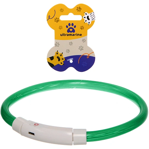 Ошейник неоновый для собак средних пород Защита Бро, цвет зеленый, зарядка от USB, шнур в комплекте, размер M - d 50см (пакет с подвесом)_3