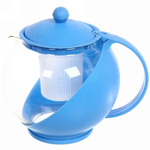 Чайник заварочный стеклянный 1250 мл Комби с пластиковым ситом, микс цветов