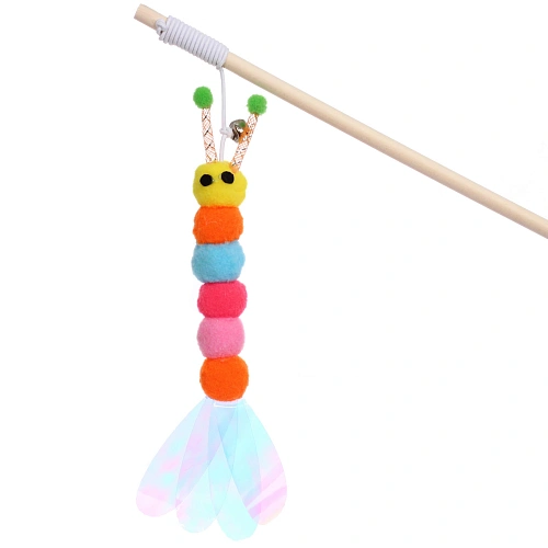 Игрушка - дразнилка на палочке ЦапЦап, гусиничка с колокольчиком, цвет как на фото, 40см ( пакет с подвесом)_5